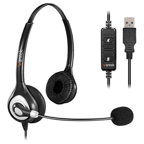  [아마존베스트]Corded USB Headsets Stereo with Noise Cancelling Mic and in-line Controls, Wantek UC Business Headset for Skype, SoftPhone, Call Center, Crystal Clear Chat, Super Lightweight, Ultr