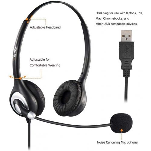  [아마존베스트]Corded USB Headsets Stereo with Noise Cancelling Mic and in-line Controls, Wantek UC Business Headset for Skype, SoftPhone, Call Center, Crystal Clear Chat, Super Lightweight, Ultr