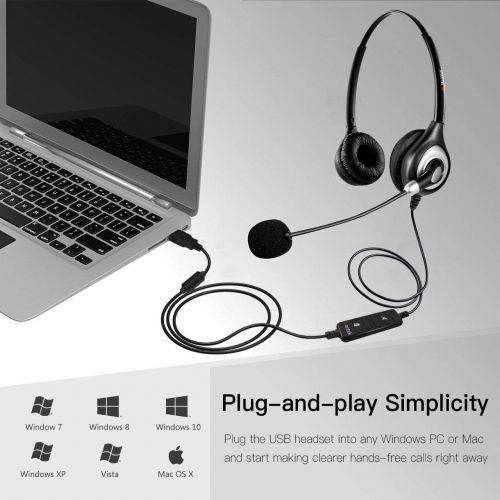  [아마존베스트]Corded USB Headsets Stereo with Noise Cancelling Mic and in-line Controls, Wantek UC Business Headset for Skype, SoftPhone, Call Center, Crystal Clear Chat, Super Lightweight, Ultr