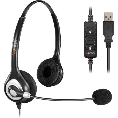  [아마존베스트]Corded USB Headsets Stereo with Noise Cancelling Mic and in-line Controls, Wantek UC Business Headset for Skype, SoftPhone, Call Center, Crystal Clear Chat, Super Lightweight, Ultr