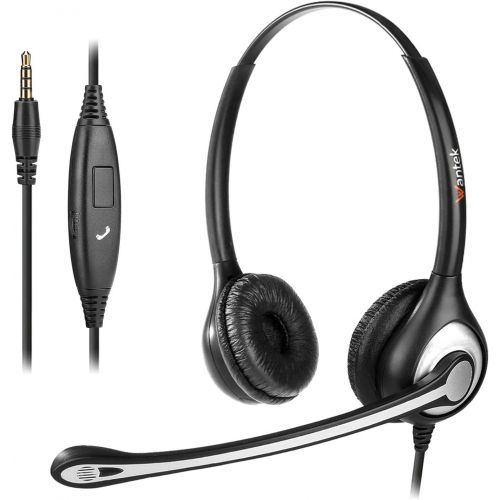  [아마존베스트]Wantek Cell Phone Headset with Microphone Noise Cancelling & Call Controls, 3.5mm Computer Headphones for iPhone Samsung PC Business Skype Softphone Call Center Office, Clear Chat, Ultra