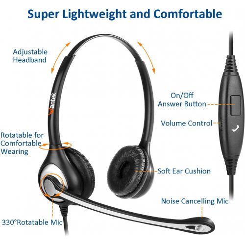  [아마존베스트]Wantek Cell Phone Headset with Microphone Noise Cancelling & Call Controls, 3.5mm Computer Headphones for iPhone Samsung PC Business Skype Softphone Call Center Office, Clear Chat, Ultra