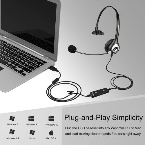  [아마존베스트]Corded USB Headsets Mono with Noise Cancelling Mic and in-line Controls, Wantek UC Business Headset for Skype, SoftPhone, Call Center, Crystal Clear Chat, Super Lightweight, Ultra