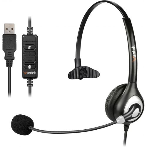  [아마존베스트]Corded USB Headsets Mono with Noise Cancelling Mic and in-line Controls, Wantek UC Business Headset for Skype, SoftPhone, Call Center, Crystal Clear Chat, Super Lightweight, Ultra