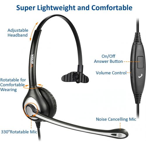  [아마존베스트]Wantek Cell Phone Headset with Microphone Noise Cancelling & Call Controls, 3.5mm Computer Headphones for iPhone PC Skype Softphone Truck Driver Business Call Center Office, Clear Chat, U