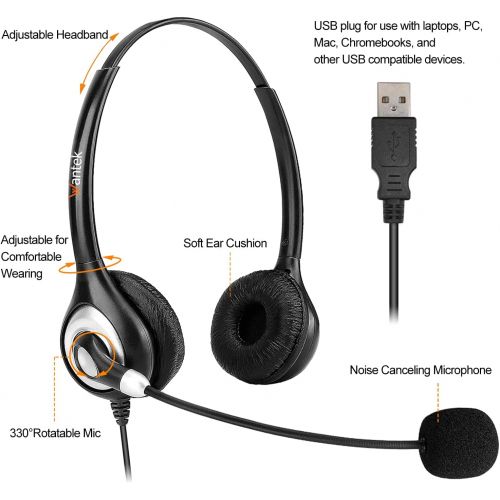  [아마존베스트]Corded USB Headsets Stereo with Noise Cancelling Mic and in-line Controls, Wantek UC Business Headset for Skype, SoftPhone, Call Center, Crystal Clear Chat, Super Lightweight, Ultr