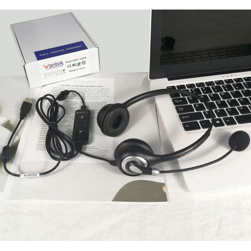  [아마존베스트]Corded USB Headsets Stereo with Noise Cancelling Mic and in-line Controls, Wantek UC Business Headset for Skype, SoftPhone, Call Center, Crystal Clear Chat, Super Lightweight, Ultr