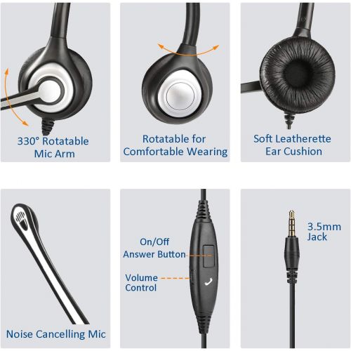  [아마존베스트]Wantek Binaural 3.5 mm Headphones for Phone, with Noise Cancelling Microphone