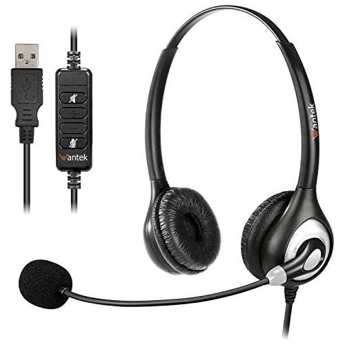  [아마존베스트]Wantek USB Headset PC with Microphone Noise Cancelling, Stereo PC Headphones for Laptop Business Skype UC Lync SoftPhone Call Center Office Webinar, Volume Control, Clear Chat, Ultra Comf