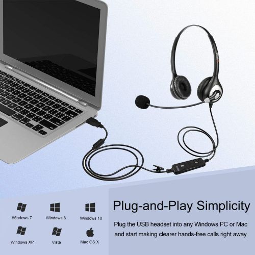  [아마존베스트]Wantek USB Headset PC with Microphone Noise Cancelling, Stereo PC Headphones for Laptop Business Skype UC Lync SoftPhone Call Center Office Webinar, Volume Control, Clear Chat, Ultra Comf