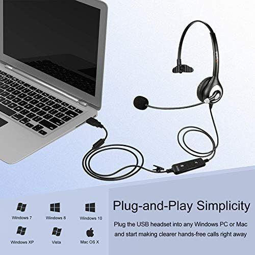  [아마존베스트]Wantek PC Headset USB with Microphone Noise Cancelling, PC Headphones for Laptop Skype Business UC Lync SoftPhone Webinar Call Centre Office, Volume Control, Clear Chat, Ultra Comfort
