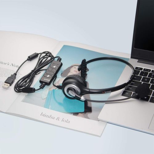  [아마존베스트]Wantek PC Headset USB with Microphone Noise Cancelling, PC Headphones for Laptop Skype Business UC Lync SoftPhone Webinar Call Centre Office, Volume Control, Clear Chat, Ultra Comfort
