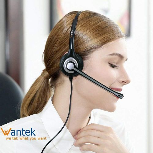 Wantek Wired Cell Phone Headset Mono with Noise Canceling Mic and Adjustable Fit Headband for iPhone Samsung Huawei HTC LG ZTE BlackBerry Mobile Phone and Smartphones with 3.5mm Ja