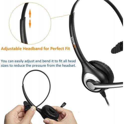  Wantek Wired Cell Phone Headset Mono with Noise Canceling Mic and Adjustable Fit Headband for iPhone Samsung Huawei HTC LG ZTE BlackBerry Mobile Phone and Smartphones with 3.5mm Ja