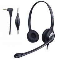 Wantek 2.5mm Telephone Headset Dual with Noise Canceling Mic + Volume Mute Control for Panasonic Grandstream Polycom Gigaset Cisco Linksys SPA Zultys Office IP and Cordless Dect Ph