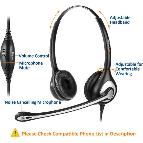  Wantek Corded Telephone Headset Binaural with Noise Canceling Mic + Quick Disconnect for Yealink SIP-T19P T20P T21P T22P T26P T28P T32G T41P T38G T42G T46G T48G Avaya 1616 9620 964