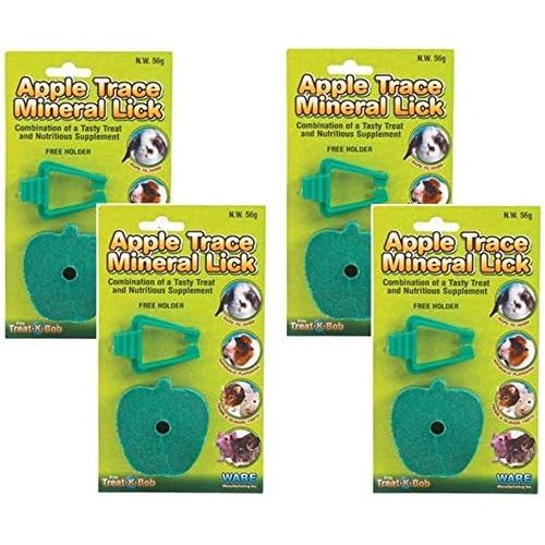  Ware Manufacturing 4 Pack of Apple Trace Mineral Licks with Holders for Rabbits, Guinea Pigs, Hamsters, and Other Small Animals