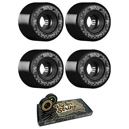  Warehouse Skateboards 56mm Bones Wheels ATF Rough Rider Runners Black Skateboard Wheels - 80a with Viper Strike 8mm Precision ABEC 7 Skateboard Bearings - Bundle of 2 Items