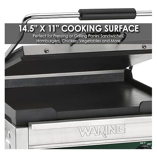  Waring Commercial WFG250 Tostato Supremo® Large Flat Toasting Grill, 120V, 1800W, 5-15 Phase Plug, Silver