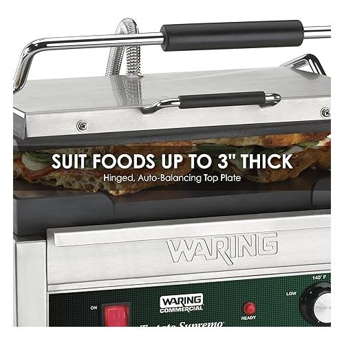 Waring Commercial WFG250 Tostato Supremo® Large Flat Toasting Grill, 120V, 1800W, 5-15 Phase Plug, Silver