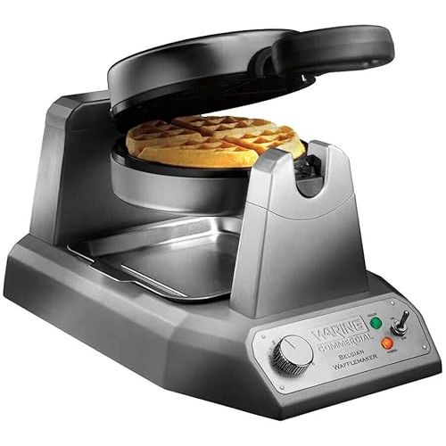  Waring Commercial WW180X Heavy Duty Single Belgian Waffle Maker, Coated Non Stick Cooking Plates, Produces 25 waffles per hour, 120V, 1200W, 5-15 Phase Plug, Silver, 12.5 x 17.88 x 10.5 inches