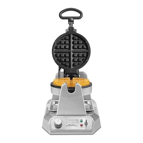  Waring Commercial WW180X Heavy Duty Single Belgian Waffle Maker, Coated Non Stick Cooking Plates, Produces 25 waffles per hour, 120V, 1200W, 5-15 Phase Plug, Silver, 12.5 x 17.88 x 10.5 inches