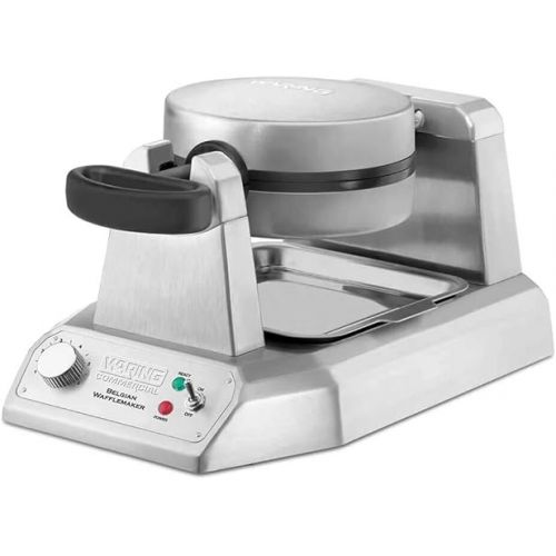  Waring Commercial WW180X Heavy Duty Single Belgian Waffle Maker, Coated Non Stick Cooking Plates, Produces 25 waffles per hour, 120V, 1200W, 5-15 Phase Plug, Silver, 12.5 x 17.88 x 10.5 inches