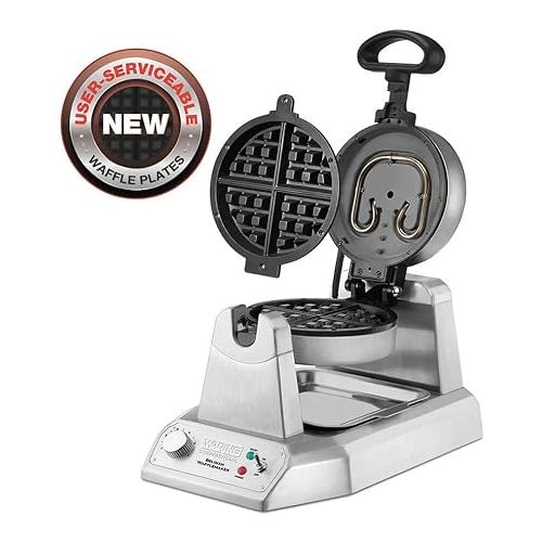  Waring Commercial WW180X Heavy Duty Single Belgian Waffle Maker, Coated Non Stick Cooking Plates, Produces 25 waffles per hour, 120V, 1200W, 5-15 Phase Plug, Silver, 12.5 x 17.88 x 10.5 inches