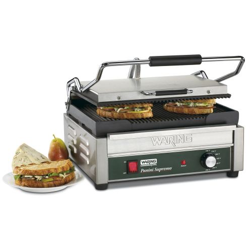  Waring Commercial WPG250 Panini Supremo Large Panini Grill, Pancake drip Crepe Batter PANINI, 120V, 5-15 Phase Plug