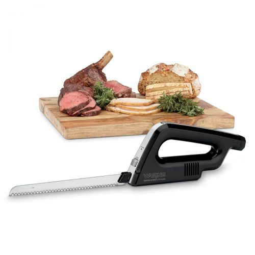  Waring Commercial WEK200 Cordless Rechargeable Electric Knife w/Bread and Carving Blades, Includes Case, 120V, 5-15 Phase Plug