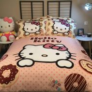 Warm Embrace Kids Bedding Set 100% Natural Cotton Girls Bed in a Bag Hello Kitty,Duvet/Comforter Cover and Pillowcase and Fitted Sheet and Comforter,King Size,5 Piece