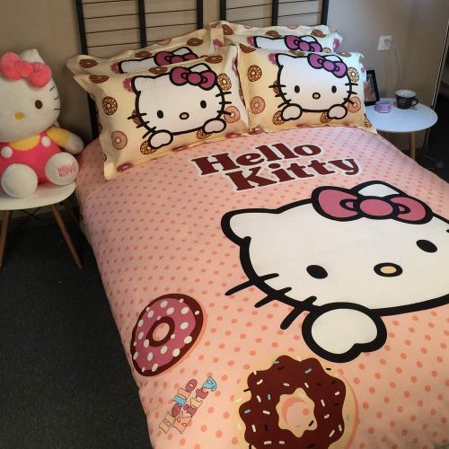  Warm Embrace Kids Bedding Set 100% Natural Cotton Girls Bed in a Bag Hello Kitty,Duvet/Comforter Cover and Pillowcase and Fitted Sheet and Comforter,King Size,5 Piece