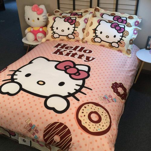  Warm Embrace Kids Bedding Set 100% Natural Cotton Girls Bed in a Bag Hello Kitty,Duvet/Comforter Cover and Pillowcase and Fitted Sheet and Comforter,King Size,5 Piece