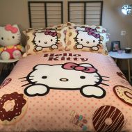 Warm Embrace Kids Bedding Set 100% Natural Cotton Girls Bed in a Bag Hello Kitty,Duvet/Comforter Cover and Pillowcase and Fitted Sheet and Comforter,Twin Size,4 Piece