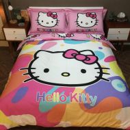 Warm Embrace Kids Bedding Set 100% Natural Cotton Girls Bed in a Bag Hello Kitty,Duvet/Comforter Cover and Pillowcase and Fitted Sheet and Comforter,Queen Size,5 Piece