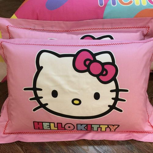  Warm Embrace Kids Bedding Set 100% Natural Cotton Girls Bed in a Bag Hello Kitty,Duvet/Comforter Cover and Pillowcase and Fitted Sheet and Comforter,Queen Size,5 Piece