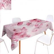 Warm Family Floral Printed Tablecloth Japanese Sakura Flowers Blossoms Eastern Spring Nature Theme Illustration Rectangle Tablecloth 60x120 Light Pink Baby Pink