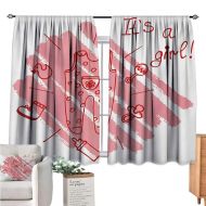 Warm Family Gender Reveal Room Darkening Curtains for Bedroom Little Baby Girl on The Pastel Backdrop Toys Mom Pacifier Greeting Print Coral and Red Short Curtain W63 x L63