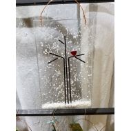 WarmGlassWonder Winter Celebration Tree with a Cardinal Handmade Fused Glass Suncatcher