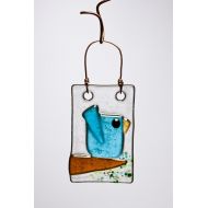 WarmGlassWonder Happy Aqua Bird Handmade Fused Glass Suncatcher