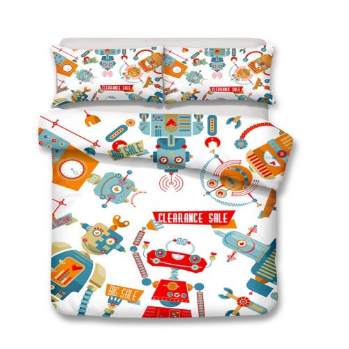  WarmGo Cute Robot Bedding Set for Kids Boys, Duvet Cover Set,2pcs 1 Duvet Cover 1 Pillowcase(No Comforter Inside) 100% Polyester,Twin Size