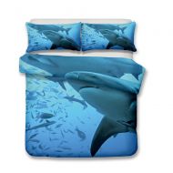 WarmGo 3D Personalized Big Ocean Shark Duvet Cover Set 2 Piece (1 Duvet Cover + 1 Pillow Sham) Twin for Kids Boys Quilt Cover Bedding Sets Blue -Hypoallergenic Microfiber