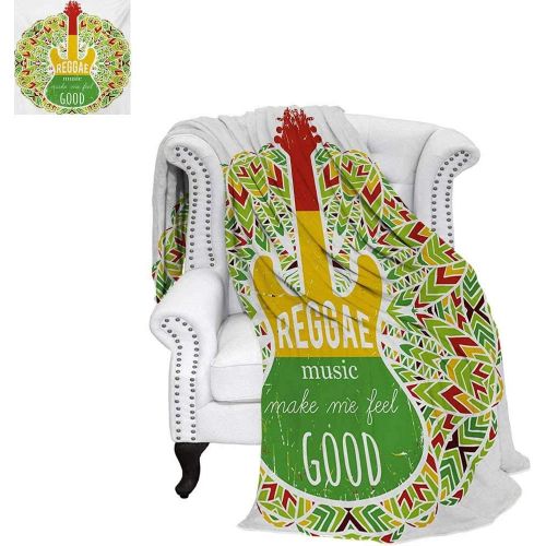  Warmfamily warmfamily Rasta Warm Microfiber All Season Blanket for Bed or Couch Reggae Music Makes Me Feel Good Quote Jamaican Island Culture Iconic Guitar Throw Blanket 60x50 Green Yellow an