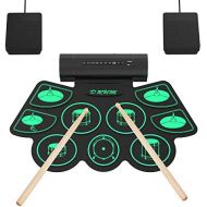 [아마존베스트]Warmfunn Electronic Drum Set 9 Pads Electric Battery with Headphone Jack Speaker and Built-in Battery Wooden Sticks and Pedals Roll Up Drum for Children Adults Christmas Birthday Tikitaka