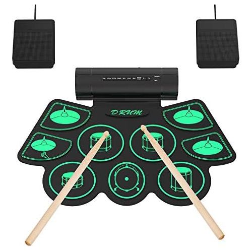  [아마존베스트]Warmfunn Electronic Drum Set 9 Pads Electric Battery with Headphone Jack Speaker and Built-in Battery Wooden Sticks and Pedals Roll Up Drum for Children Adults Christmas Birthday Tikitaka