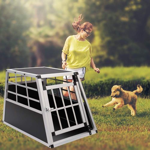  WarmieHomy Heavy Duty Dog Carrier Alumium Dog Cat Crate Lockable Car Travel Transport Box Pet Kennel, 21.26 L x 27.17 W x 19.69 H