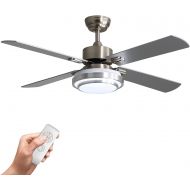 [아마존베스트]Warmiplanet 52-inch indoor ceiling fan with integrated LED lighting kit and remote control, four reversible white/silver blades, brushed nickel