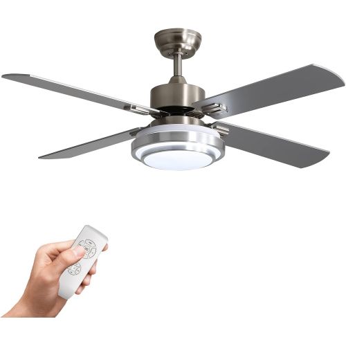  [아마존베스트]Warmiplanet 52-inch indoor ceiling fan with integrated LED lighting kit and remote control, four reversible white/silver blades, brushed nickel