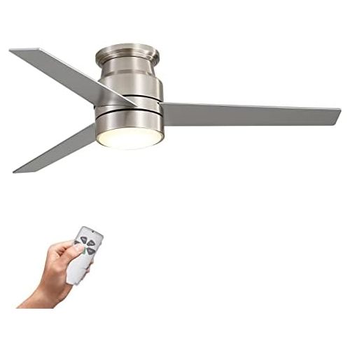  warmiplanet Flush Mount Ceiling Fan with Lights Remote Control, 52-Inch, Brushed Nickel(3-Blades)