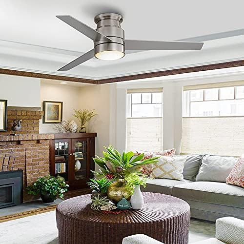  warmiplanet Flush Mount Ceiling Fan with Lights Remote Control, 52-Inch, Brushed Nickel(3-Blades)